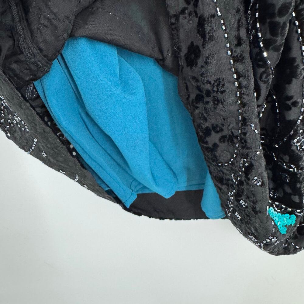 NEW Anthropologie Moulinette Soeurs Velvet Burnout Slip Dress 00 Black Beaded - Picture 6 of 12